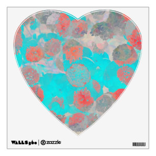 Blue red art of romantic floral / flower pattern wall decal