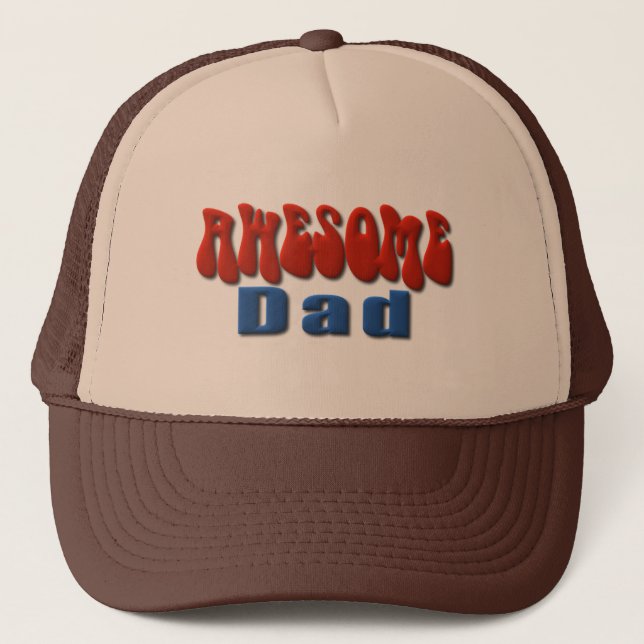 Blue & Red Awesome Dad Trucker Hat (Front)