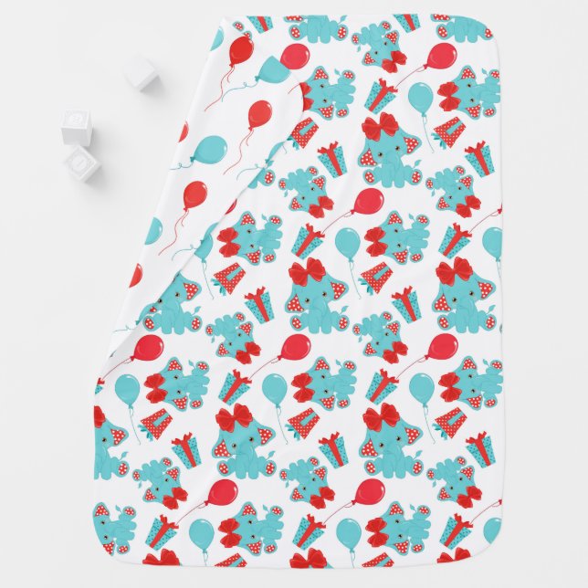 BLUE & RED BABY ELEPHANTS & GIFTS BLANKET (In Situ)