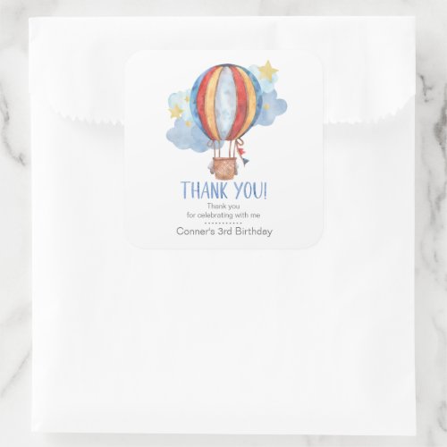 Blue Red Balloon Stars Kids Birthday Thanks Favor  Square Sticker