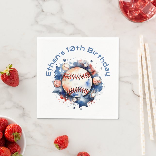 Blue Red Baseball Name BIrthday Party Napkins (Insitu)