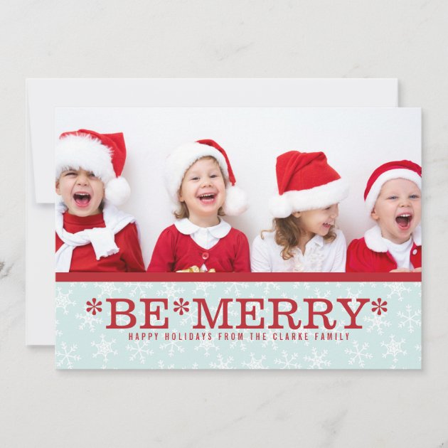 Blue Red Be Merry Modern Holiday Photo Card