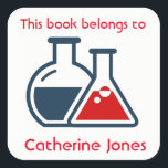 Blue Red Beakers Science Design Bookplate Sticker<br><div class="desc">Blue Red Beakers Chemistry Science Design Bookplate Sticker with customizable text and background color.</div>