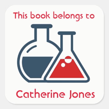 Blue Red Beakers Science Design Bookplate Sticker by SjasisDesignSpace at Zazzle