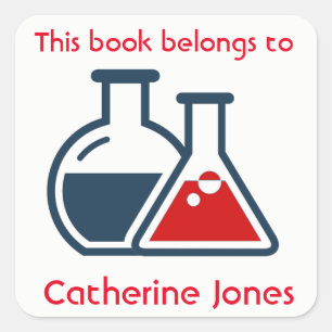 Blue Red Beakers Science Design Bookplate Sticker