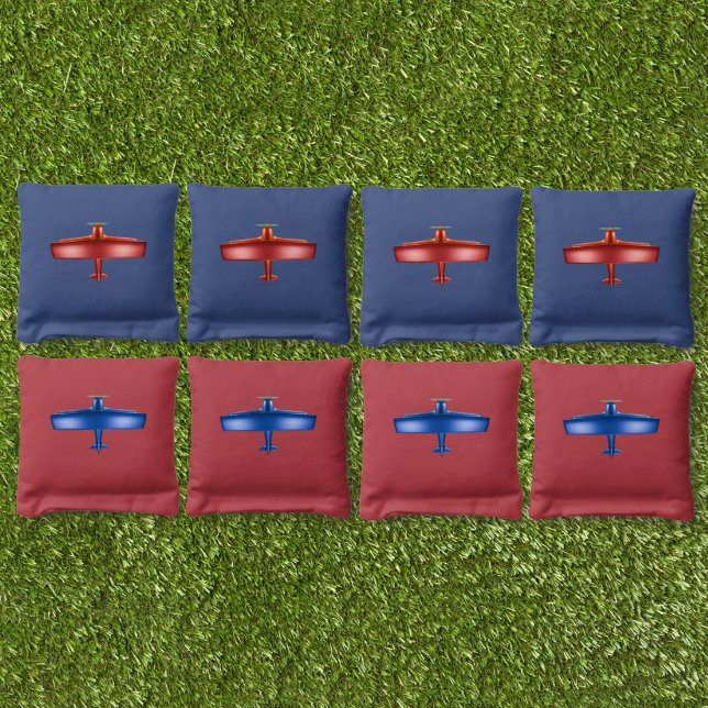 Blue Red Bi-Planes Cornhole Bags (Set)
