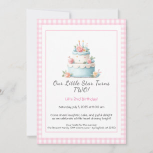 Blue & Red Birthday Cake – 2nd Birthday Invitation