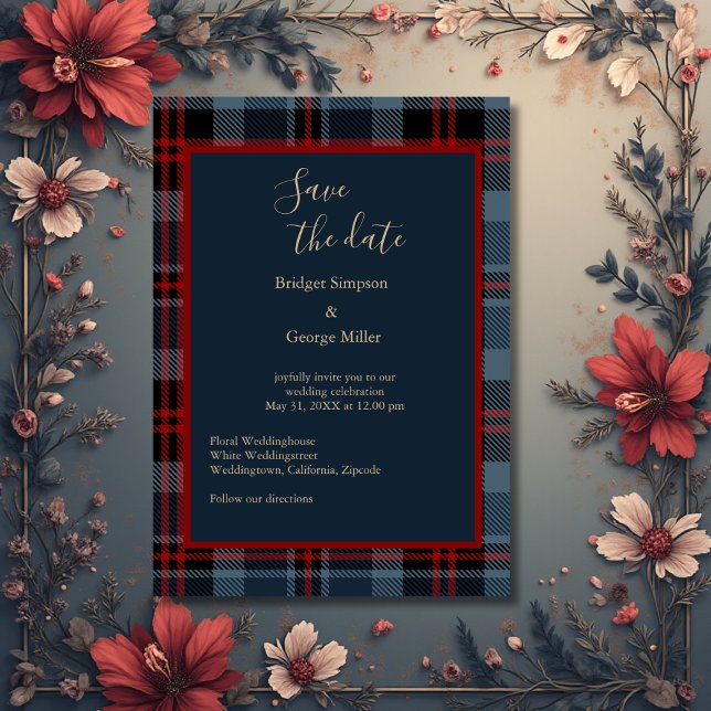 blue red black scottish celtic tartan pattern invitation (Creator Uploaded)