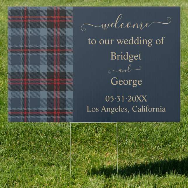 blue red black scottish celtic tartan pattern sign (Insitu)