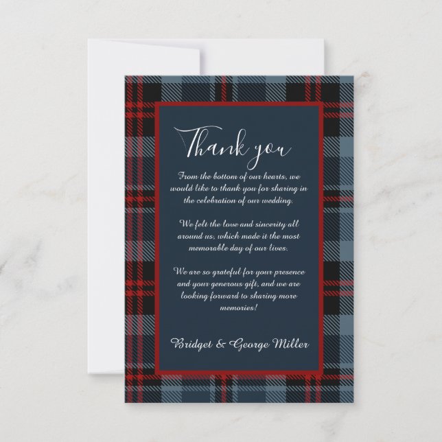 blue red black scottish celtic tartan pattern thank you card (Front)