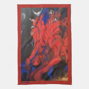 Blue Red Black White Abstract Acrylic Kitchen Towel