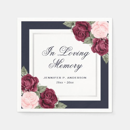 Blue Red Blush Pink Floral Funeral Memorial Napkins