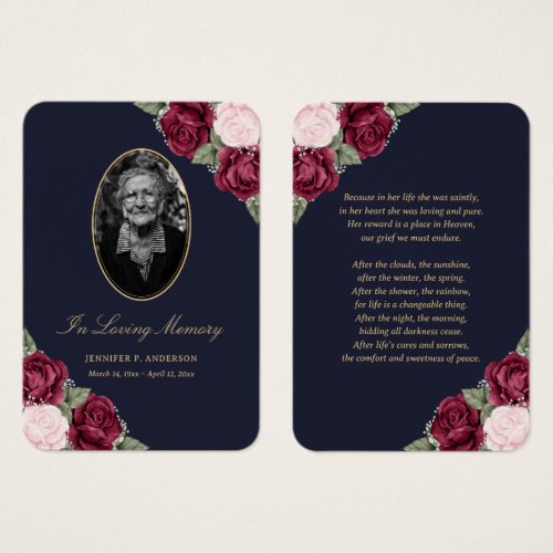 Blue Red Blush Pink Floral Funeral Prayer Card