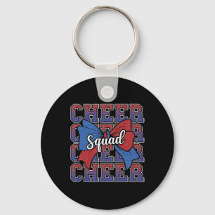 Blue Red Bow Cheer Squad Sport Cheerleader Cheerle Keychain