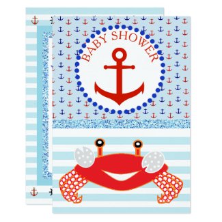 Blue & Red Boy Crab Beachy Baby Shower Invitation