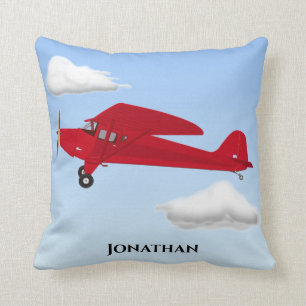Blue Red Boy's Bedroom Vintage Airplane Throw Pillow