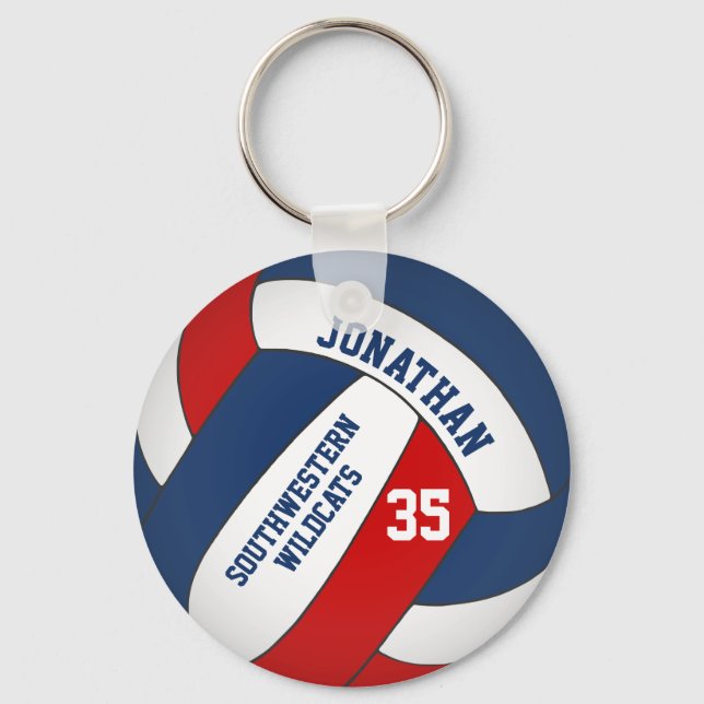 blue red boys name w team colors volleyball keychain (Front)