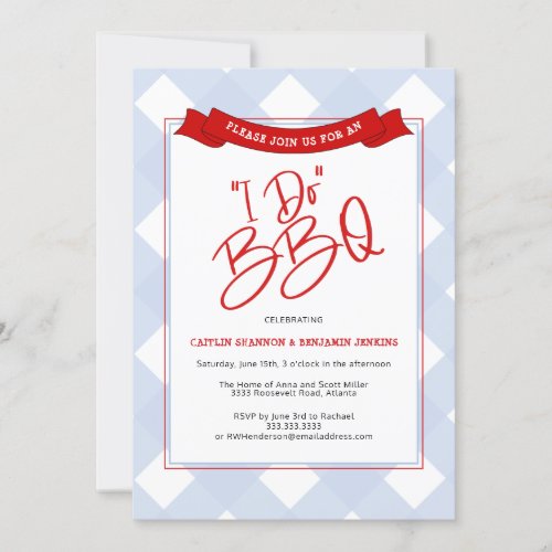 Blue Red Buffalo Plaid I Do BBQ Bridal Shower Invitation