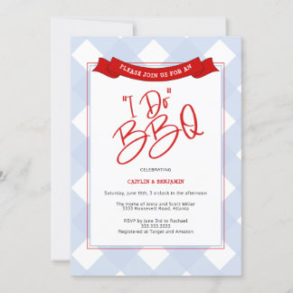 Blue Red Buffalo Plaid I Do BBQ Bridal Shower Invitation