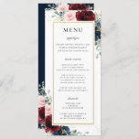 Blue Red Burgundy Blush Pink Floral Wedding Menu<br><div class="desc">Personalize this elegant timeless wedding menu with your own wording easily and quickly,  simply press the customise it button to further re-arrange and format the style and placement of the text.  Double sided. The Happy Cat Studio</div>