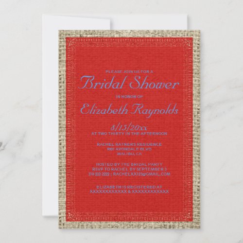Blue &amp; Red Burlap Bridal Shower Invitations