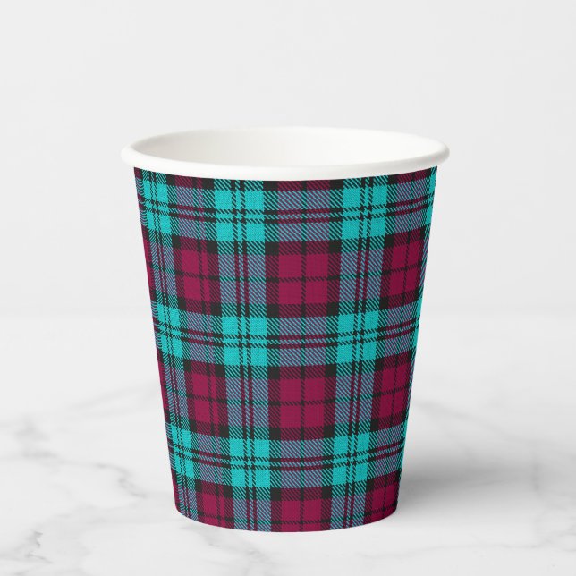Blue Red Campbell Tartan Blackwatch Plaid Paper Cups (Front)