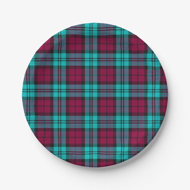 Blue Red Campbell Tartan Blackwatch Plaid Paper Plates (Front)