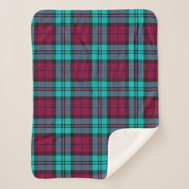 Blue Red Campbell Tartan Blackwatch Plaid Sherpa Blanket (Front)