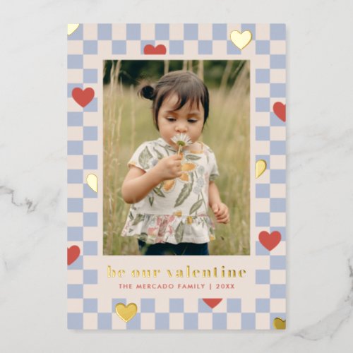 Blue Red Checkerboard Hearts Valentines Day Card