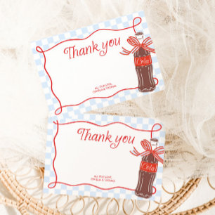 Blue & Red Checkered Retro Soda Baby Shower Thank You Card