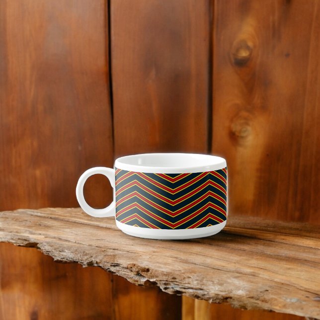 Blue Red Chevron Stripes Cutting Board Bowl (Chili Bowl)