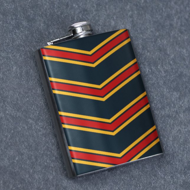 Blue Red Chevron Stripes Cutting Board Flask (flask)