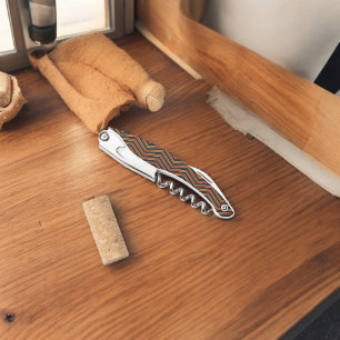 Blue Red Chevron Stripes Cutting Board Waiter's Corkscrew