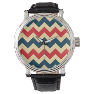 Blue Red Chevron Zigzap Pattern Watch