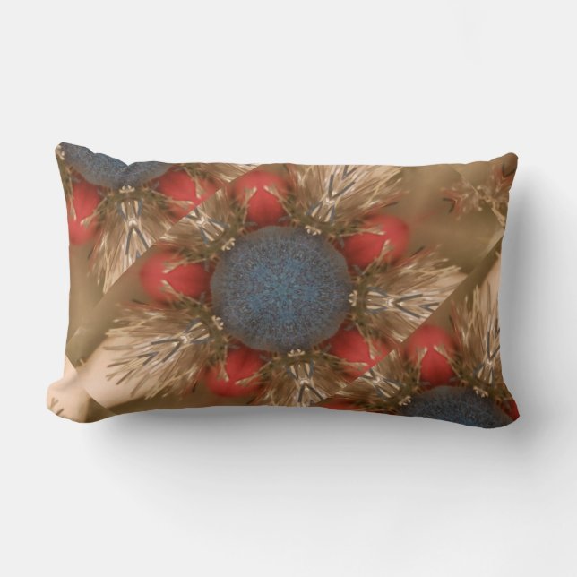 Blue Red Christmas Decoration Baubles Lumbar Pillow (Front)