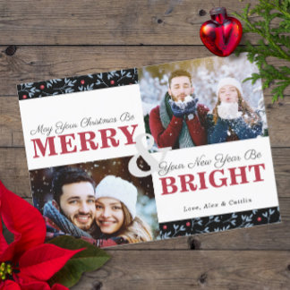 Blue & Red Christmas Greenery Pattern 2-Photo Card
