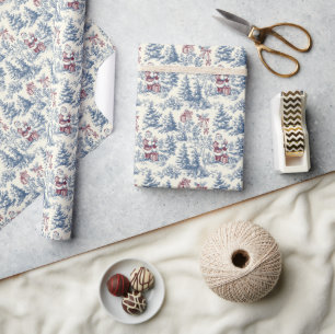 Blue & Red Christmas Santa Toile Wrapping Paper