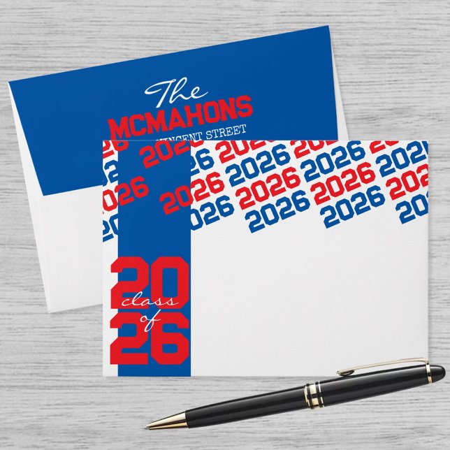 Blue Red Class of + Return Address Back Graduation Envelope (Unique Graduation Envelopes)