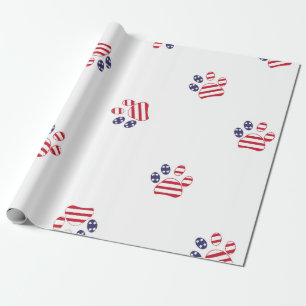 Blue red colored paw prints wrapping paper