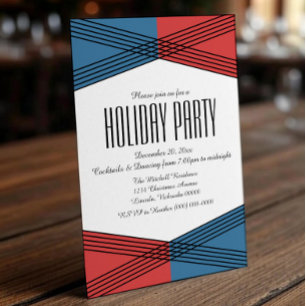 Blue Red Colorful Deco Holiday Party Invite
