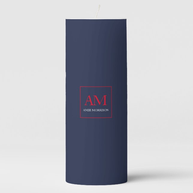 Blue Red Colors Monogram Initial Letters Name Pillar Candle (Front)