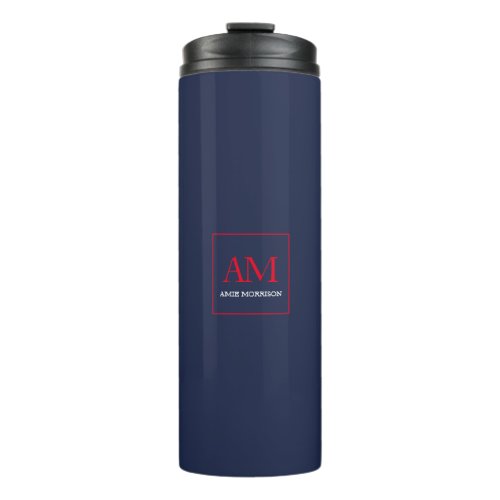 Blue Red Colors Monogram Initial Letters Name Thermal Tumbler