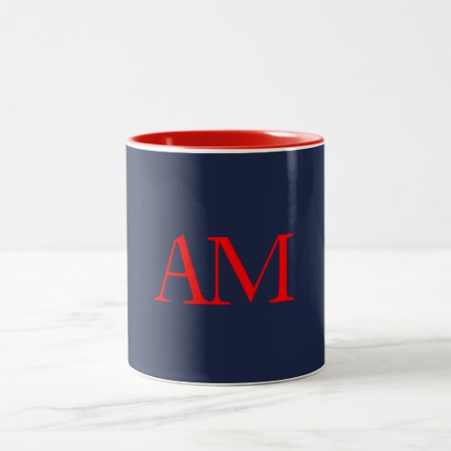 Blue Red Colors Monogram Initial Letters Two_Tone Coffee Mug