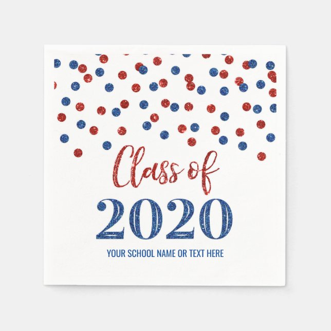 Blue Red Confetti Class of 2020 Graduation Napkins (Front)