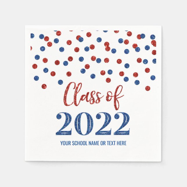 Blue Red Confetti Class of 2022 Napkins (Front)