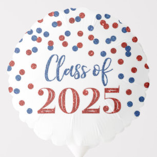 Blue Red Confetti Class of 2025 Graduation Balloon