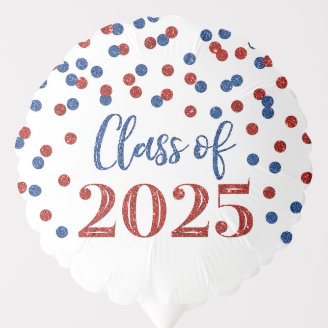 Blue Red Confetti Class of 2025 Graduation Balloon (Front)