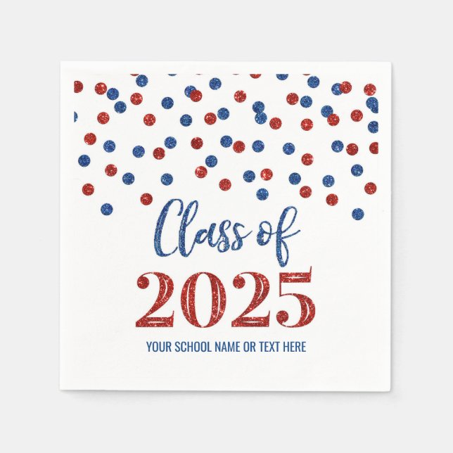 Blue Red Confetti Class of 2025 Napkins (Front)