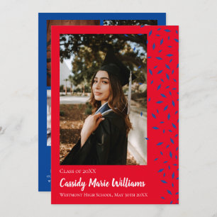 Blue Red Confetti Graduation Announcement