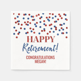Blue Red Confetti Happy Retirement Napkins